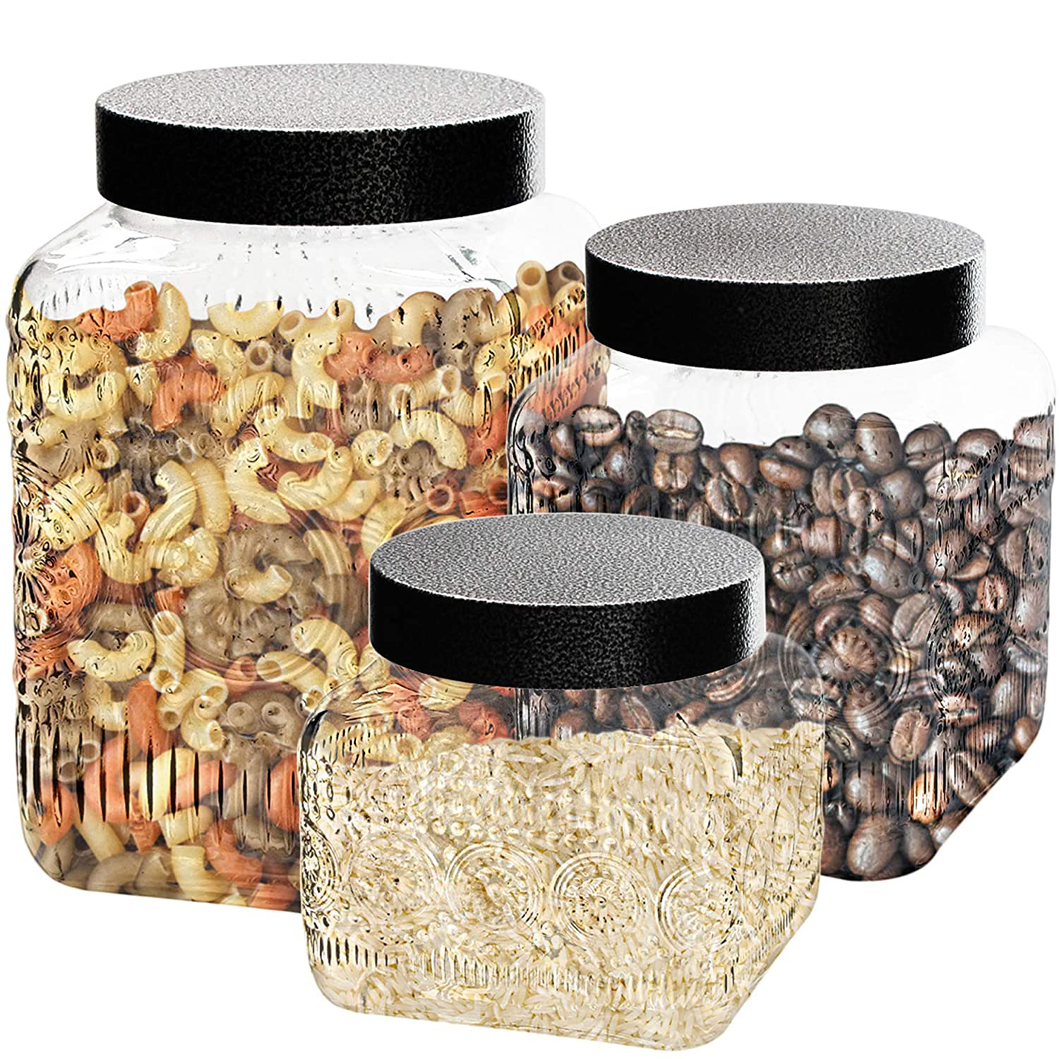 Glass Canister Set Of 3 Food Storage Containers Kitchen Canisters Glass Jars Set EBay