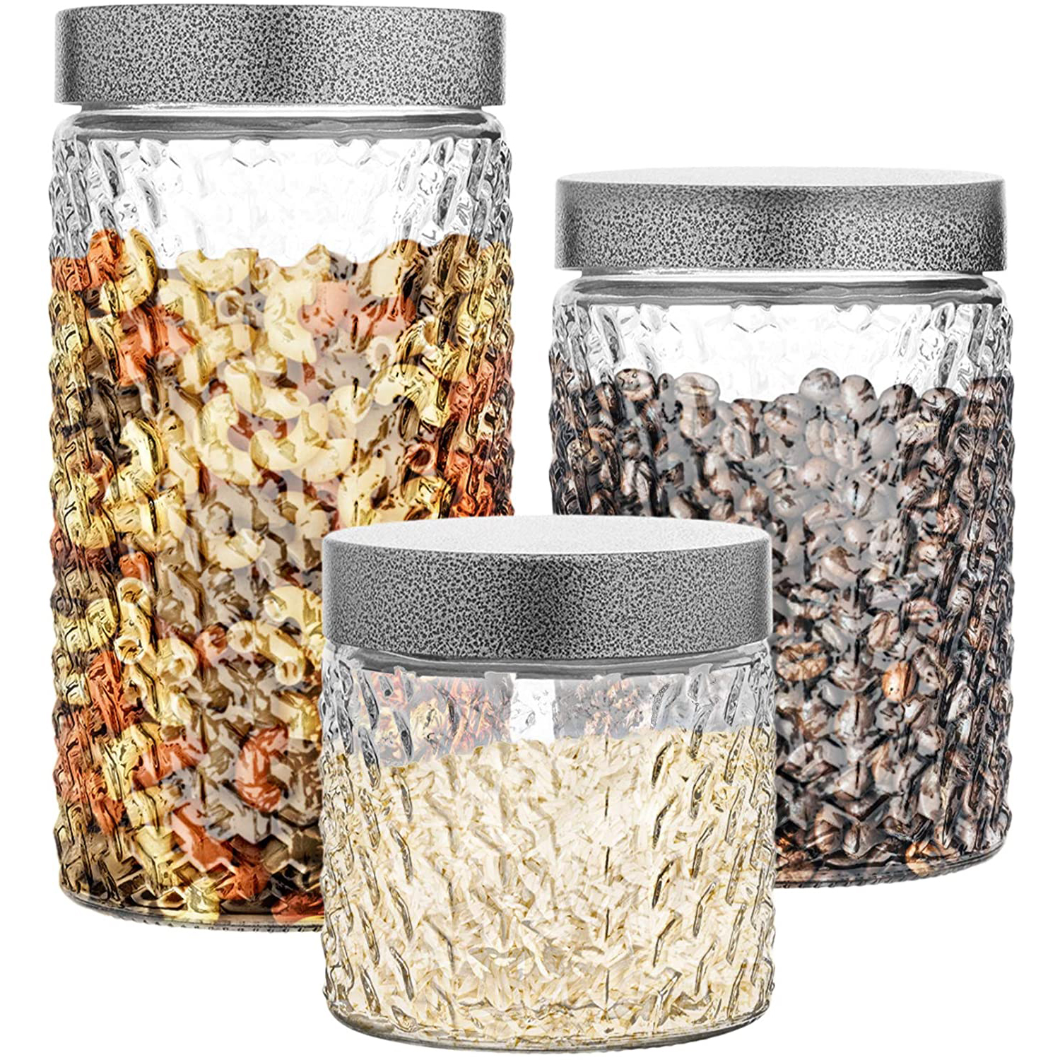 Glass Canister Set Of 3 Food Storage Containers Kitchen Canisters Glass Jars Set EBay